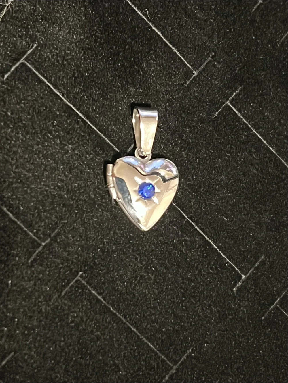 Silver toned Heart Locket Pendant with Blue Stone